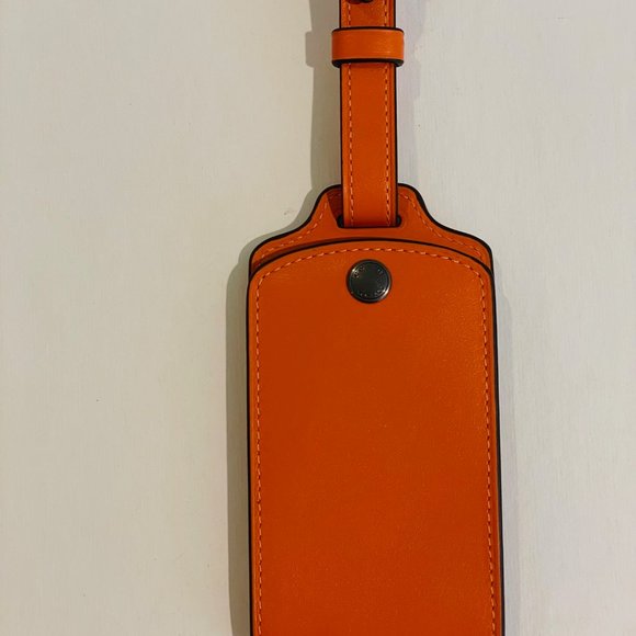 COACH LARGE LUGGAGE TAG IN LEATHER bright orange, plastic id window - Picture 15 of 16